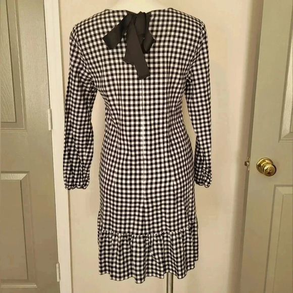 J.Crew Black/White Gingham Flannel Ruffle Bow Back Dress(S) - Picture 6 of 11